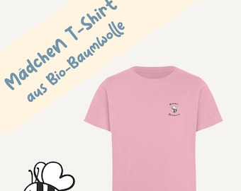Children's T-shirt for girls "Bumblebee Pusher" made of organic cotton for nature lovers and garden explorers