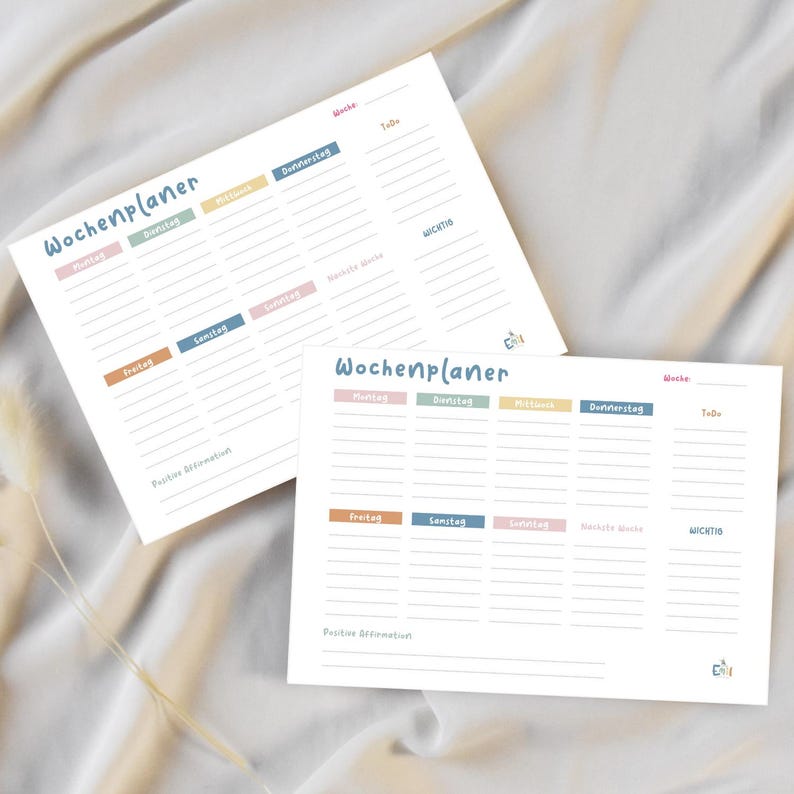 Wochenplaner, Wochenplan zum Ausdrucken, Wichtiges, Affirmation