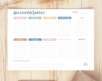 Weekly planner, weekly plan to print, important things, affirmation, priorities, family planner, digital download, pdf, DIN A4