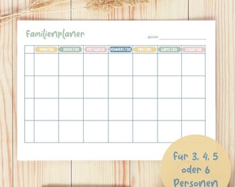 Family planner | Family calendar | Calendar for the family | 3, 4, 5 or 6 people | Weekly planner DIN A4 | To-do list | pdf