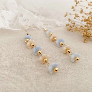 Flower Drop Earrings | Beige Earrings | Blue Earrings | Gifts for Her | Dating | Elegant | Birthday | Dangle Earrings | Clip-on Earrings