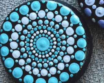 Mandala Rock Dot Art gorgeous blue