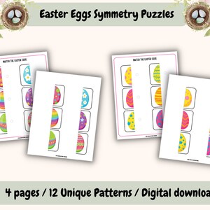 Easter Eggs Symmetry Matching Puzzles, Preschool Matching Game, Easter Match Activity, Pattern Matching, Easter Eggs Matching Game Kids