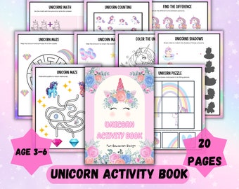 Unicorn Activity Book for Kids, Girls Unicorn Coloring Pages, Unicorn Printable Birthday Games, Unicorn Lover Book