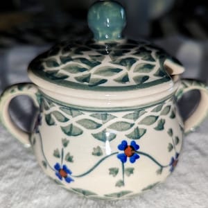 Beautiful, Polish, hand-painted Boleslawiec Ceramic Green & Blue Motif Bowl