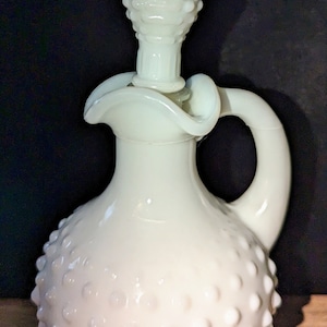 Vintage  White Milk Glass Hobnail Milk Glass Avon Perfume Decanter Bottle with Stopper