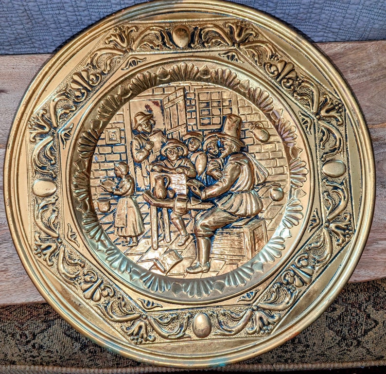 2 Vintage Peerage Brass Embossed Hanging Wall Plates Made England Etsy