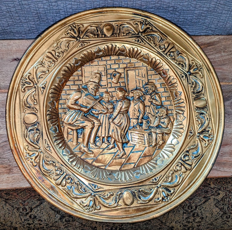 2 Vintage Peerage Brass Embossed Hanging Wall Plates Made England Etsy