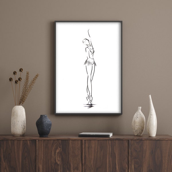 Ballerina Drawing, Minimalist Ballet Print, Line Drawing Art, Dancer Print, Ballerina Wall Art, Black Line Dancer Fine Art Print, Modern Art