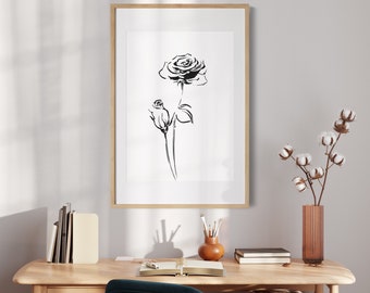 Black and White Rose Drawing Pen and Ink Sketch Flowers - Etsy