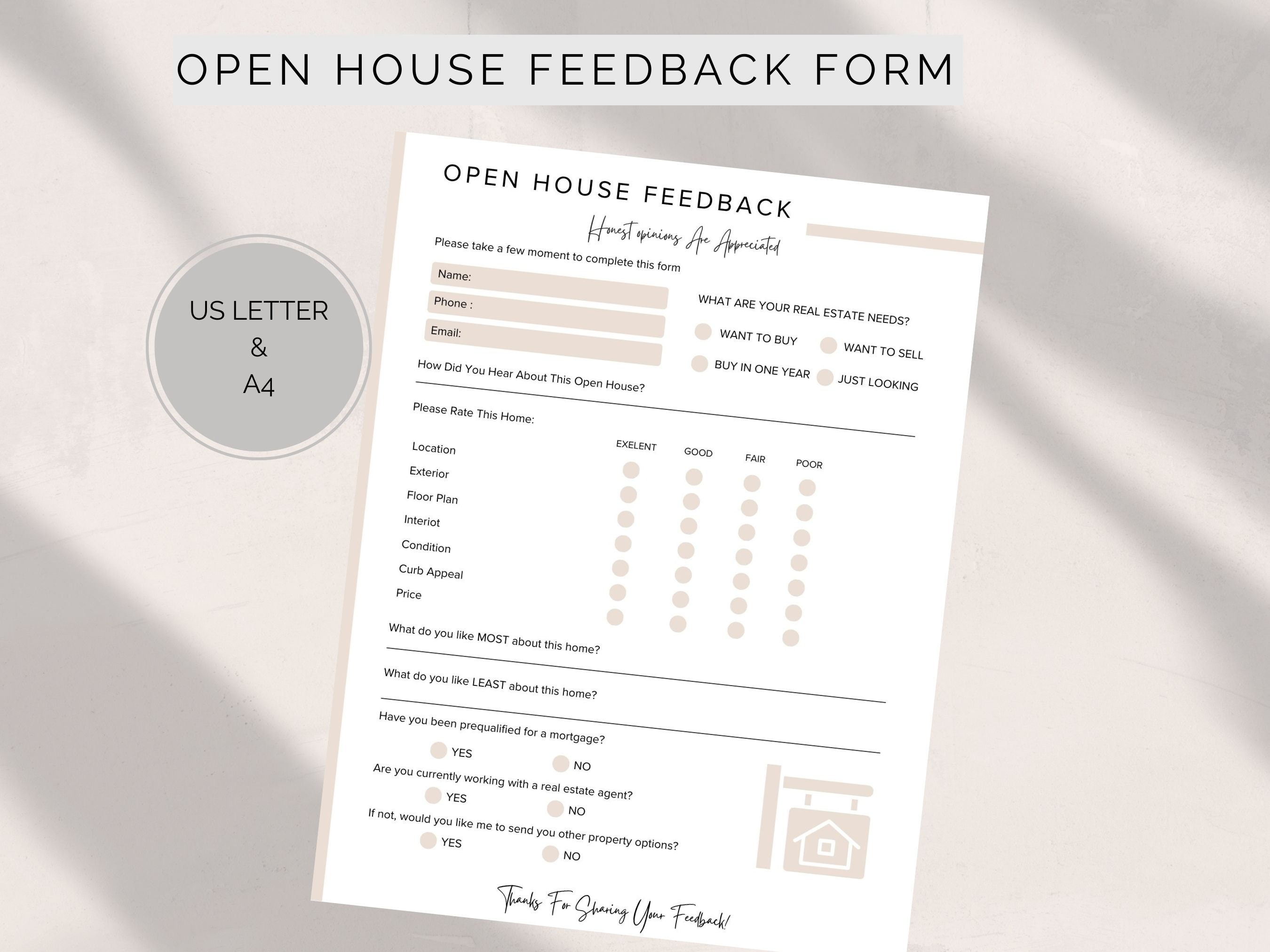 House Rental Questionnaire Realtor Open House Sheet Questionnaire PDF Feedback Form Buyer Feedback ...