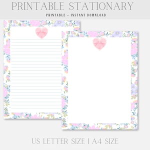 Papelería imprimible Papelería para escribir cartas Papel rayado para imprimir Plantilla para tomar notas en blanco para escribir cartas Papel coquette para imprimir