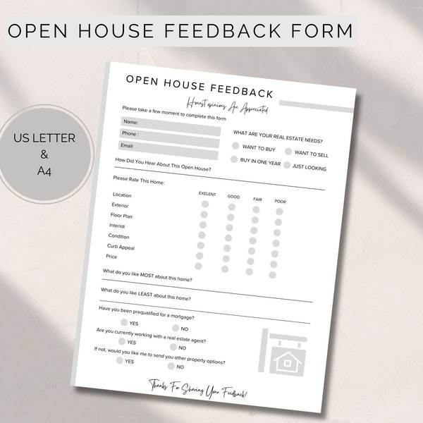 Open House Feedback Form For Real Estate Brokers Opinion Feedback Sheet for Open Realtor House Event Questions Form Real estate Printable