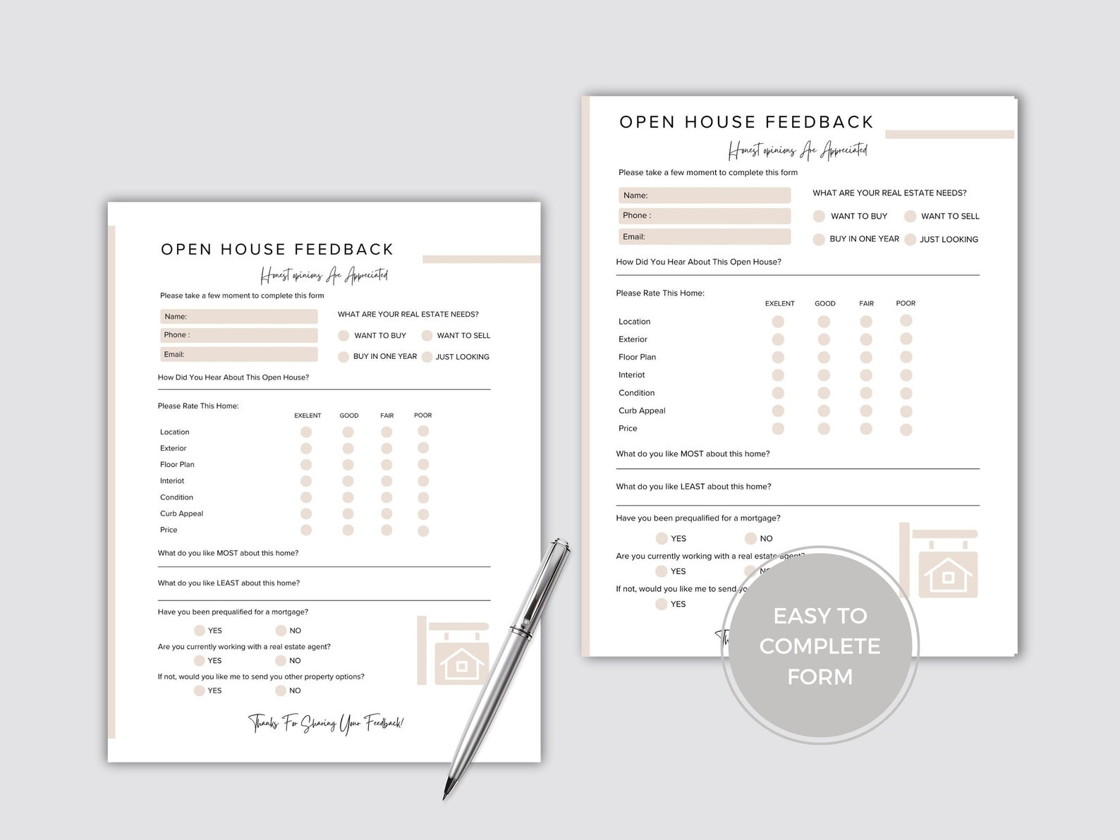House Rental Questionnaire Realtor Open House Sheet Questionnaire PDF Feedback Form Buyer Feedback ...