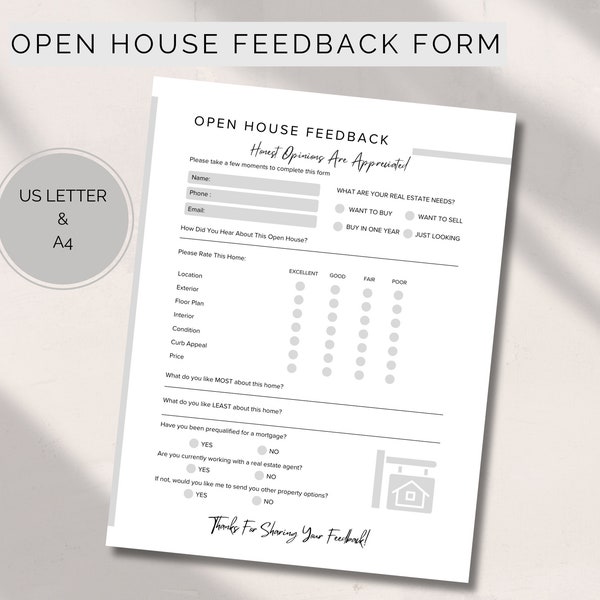 Open House Feedback Form For Real Estate Brokers Opinion Feedback Sheet for Open Realtor House Event Questions Form Real estate Printable