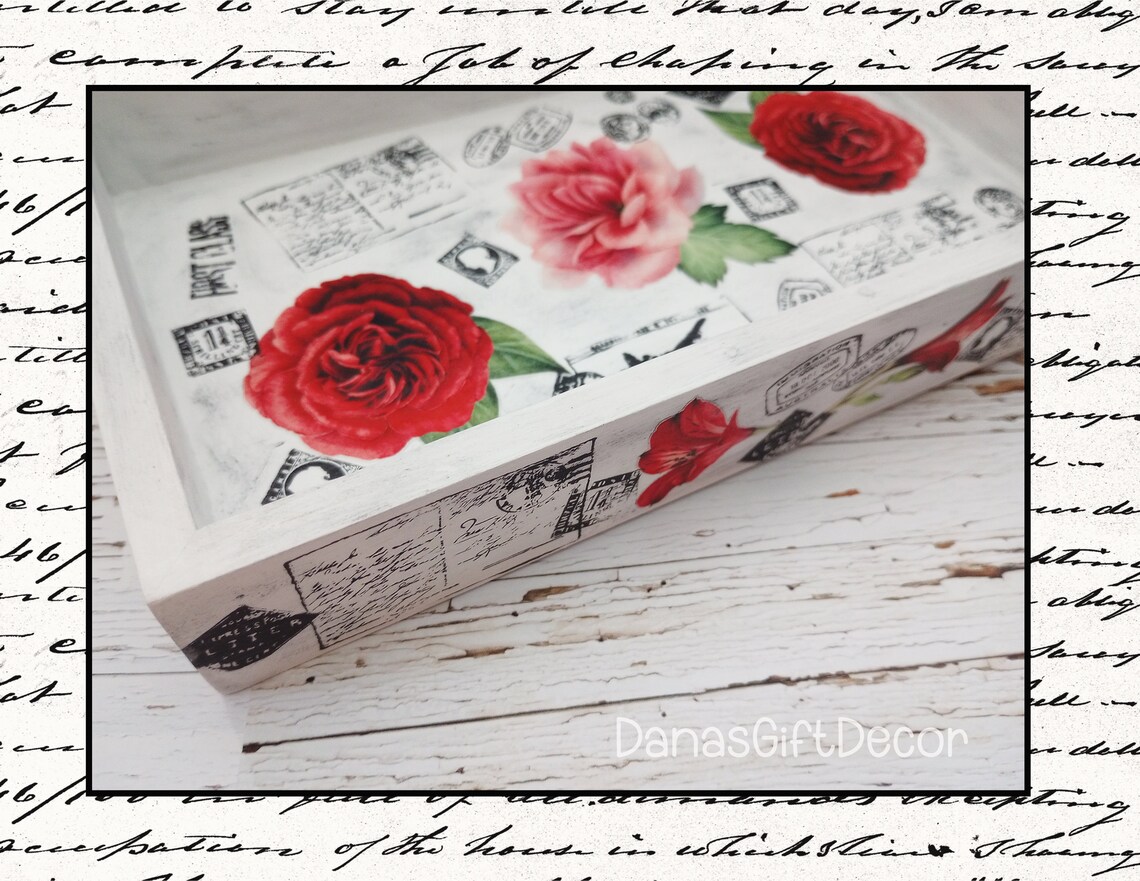 Decoupaged Wooden French Florals Tray/ Home Decor Tray Tiered Etsy