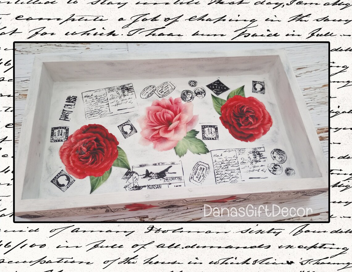 Decoupaged Wooden French Florals Tray/ Home Decor Tray Tiered Etsy