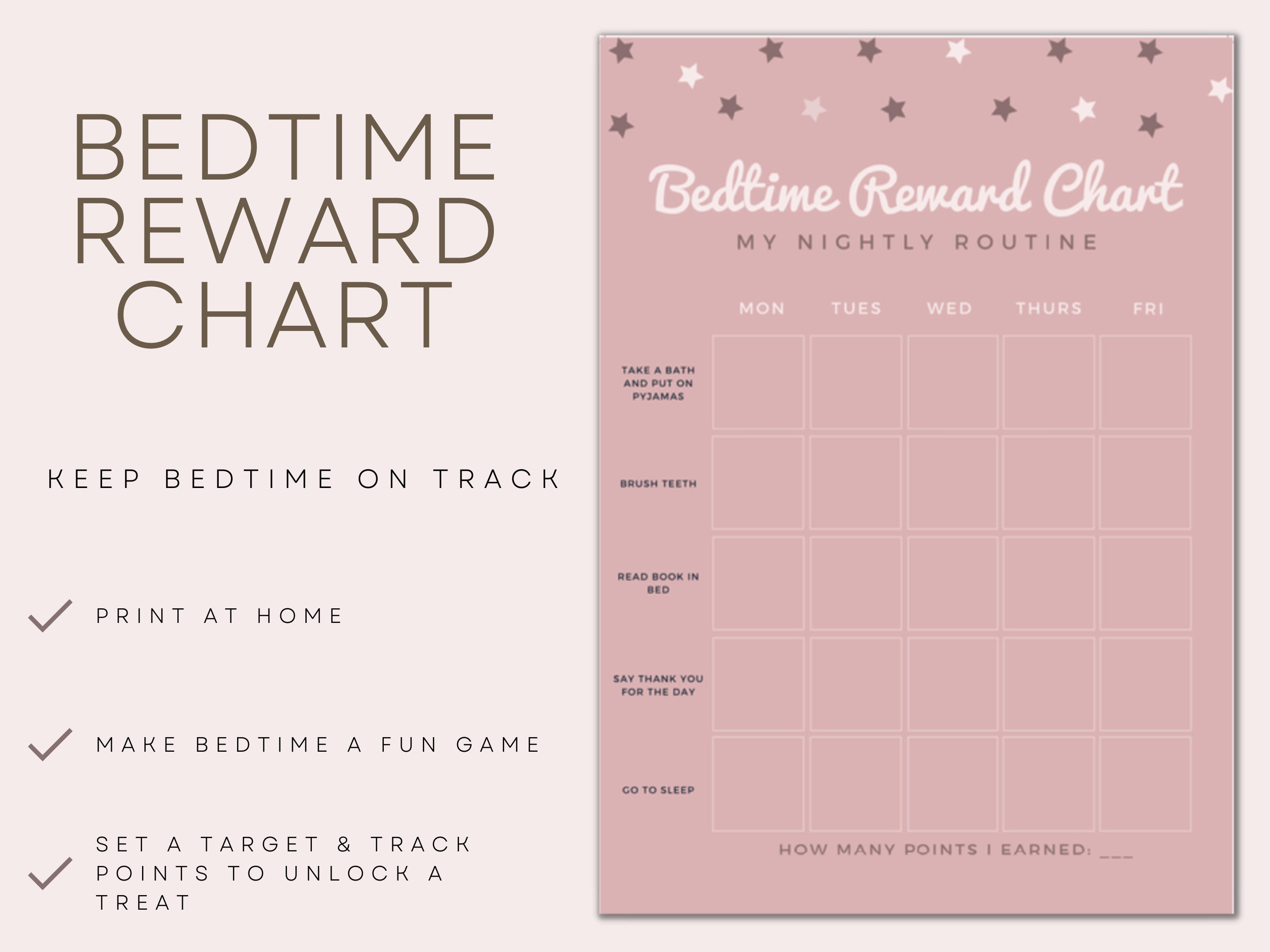 Pink Bedtime Reward Chart - Etsy