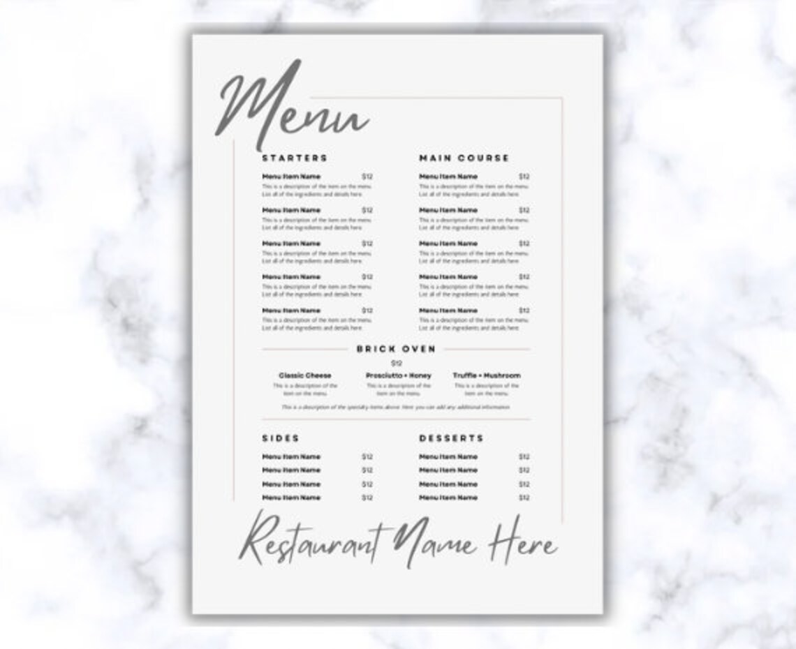 restaurant-menu-template-editable-modern-menu-template-etsy