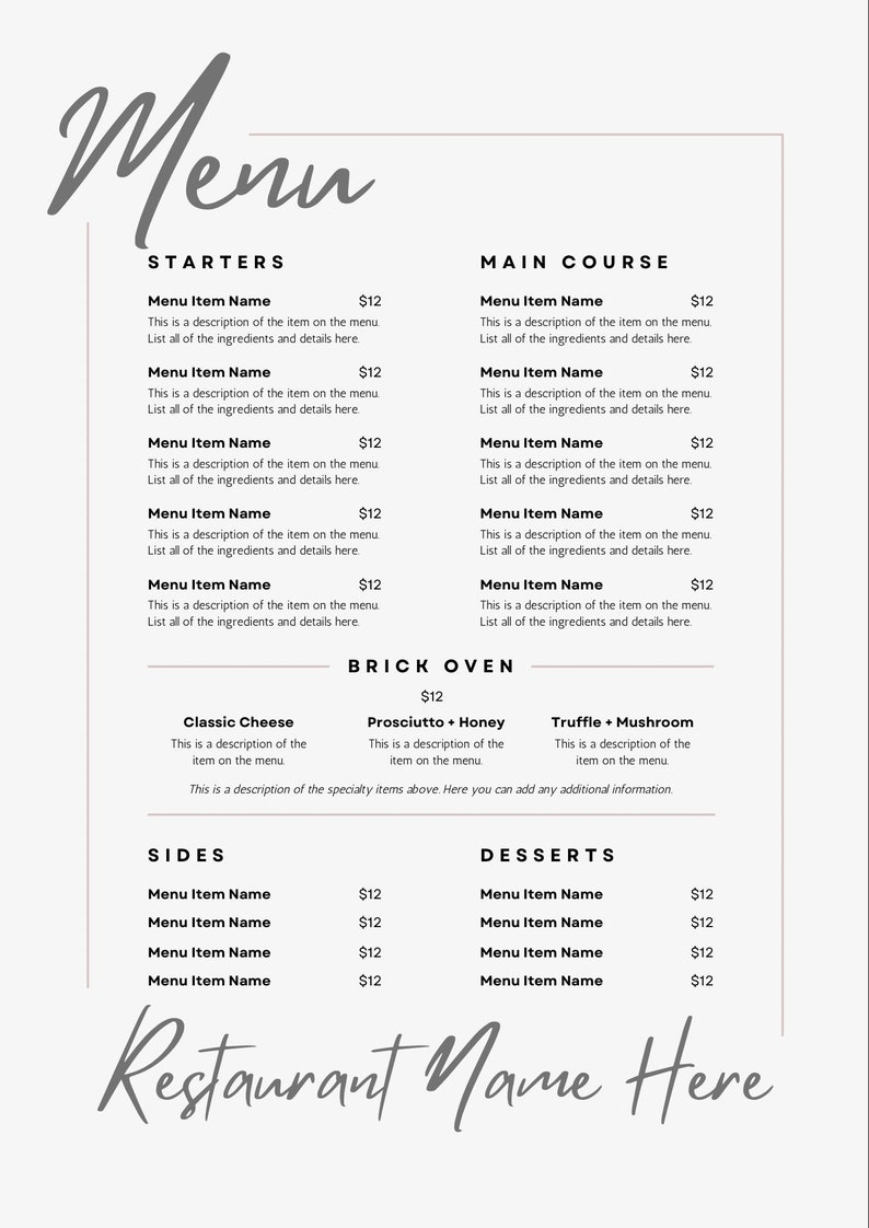 restaurant-menu-template-editable-modern-menu-template-etsy