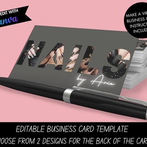 Business Card Template, Nail Business Card, QR Code, Black business Card, Canva Template, Nail technician, Nail Salon