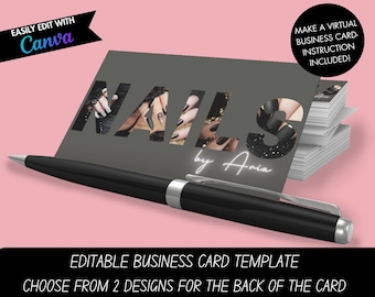 Modello di biglietto da visita per attività di manicure, con codice QR, modificabile tramite Canva (download digitale)