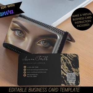 Lash Business Card Template ,Eyelash Business Card, QR Code, DIY Canva Template, Lash Extensions Technician, Makeup Card Design