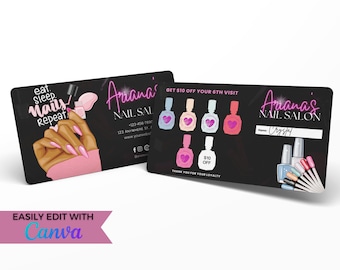 Nail Salon Loyalty Card Template, DIY Punch Card (Canva)