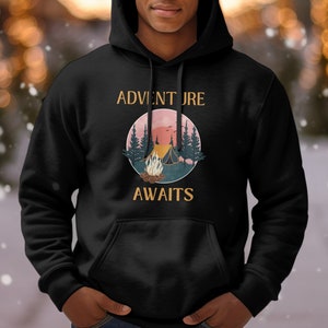 Camping Hoodie Adventure Awaits Sweatshirt Camper Sweatshirt Hiking Pullover Outdoor Hoodie Watercolor Camping Gifts Nature Lovers Hoodie