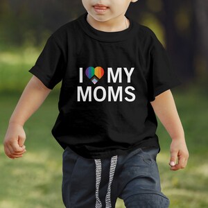 Toddler T-shirts, Rainbow Heart Pride Shirt, I Love My Moms, LGBTQ+ Tee, Expressive Children&#39;s Shirt, Pride Family Apparel