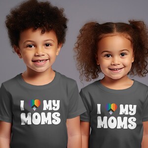 I Love My Moms Baby T-Shirt, Rainbow Heart Tee, Baby LGBTQ+ Shirt, Lesbian Family Gift Shirt, Baby Short Sleeve Tee, Family Pride Apparel