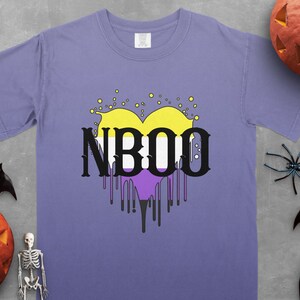 Non Binary Pride Tshirt Nonbinary Enby NBoo Halloween Tee Pride LGBTQ Inclusive Fashion Shirt Gift NB Flag Colors Heart Design Genderqueer
