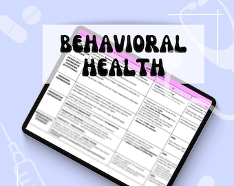 PA School Study Guide - Behavioral Health Notes, Chart, PA School, Medical School Notes, PA School Summary Chart