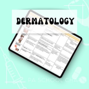 PA Schule Dermatologie Notizen, Diagramm, PA Schule, Medizinische Schule Notizen, PA Schule Übersichtstabelle