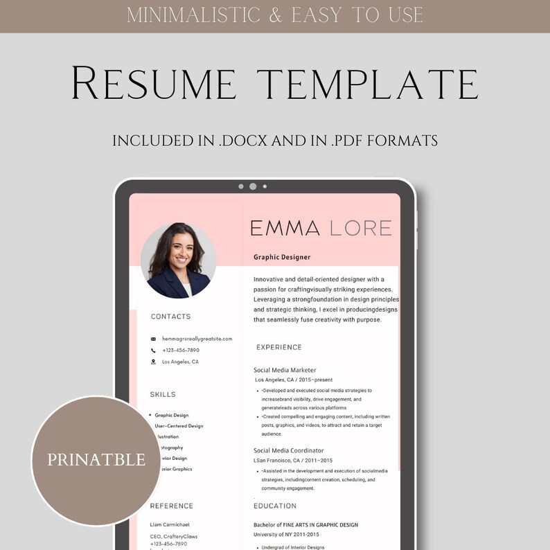 Resume 2024 Resume Template Professional CV Simple Etsy