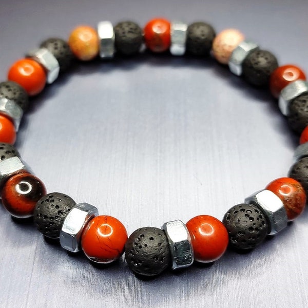 Steel & Stone Agate Rouge  (Bracelet)