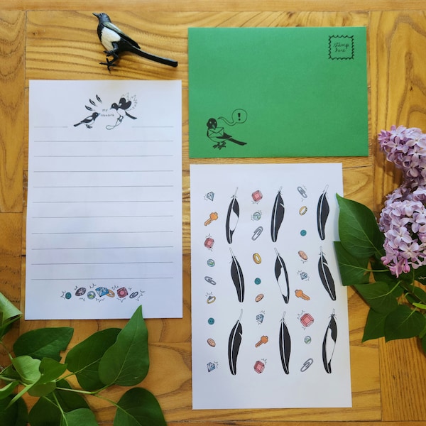Magpie Treasure Letter-Writing Set | Hand-drawn, Hand-Inked Stationery