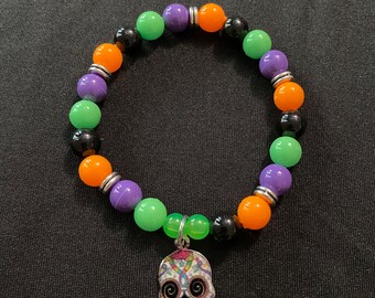 Halloween bracelet for women/girls sugar skulls charm bracelet stretchy bracelet