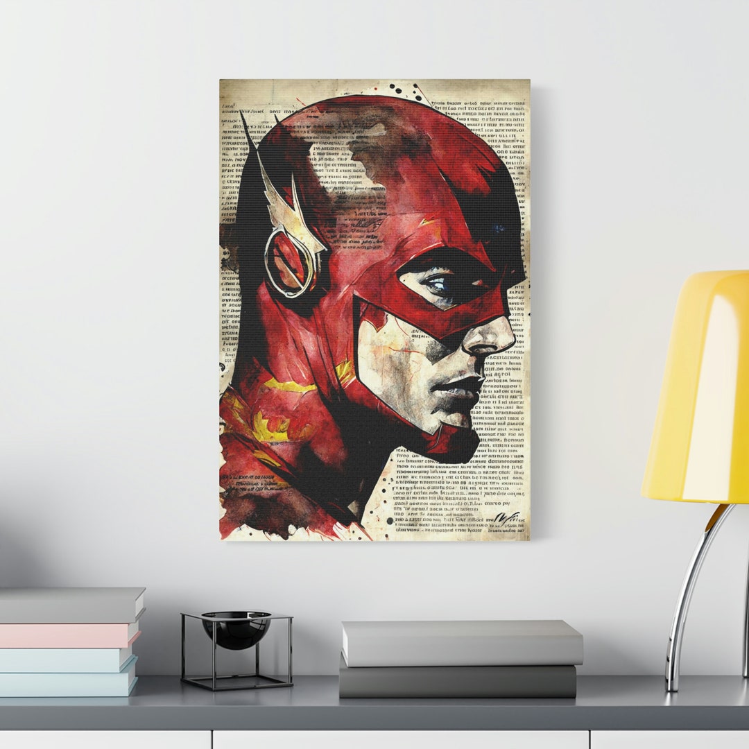 Newsprint Watercolor the Flash Canvas Art Handdrawn Etsy