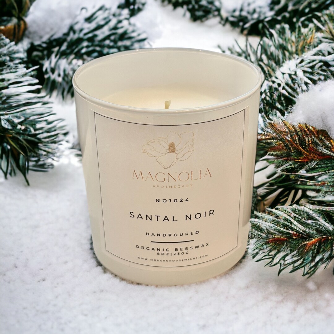 8OZ Santal Noir Scented Candle Organic Beeswax Aromatherapy Etsy