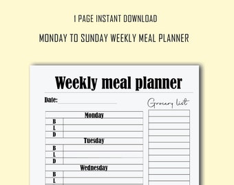 Printable Weekly Meal Planner - Etsy