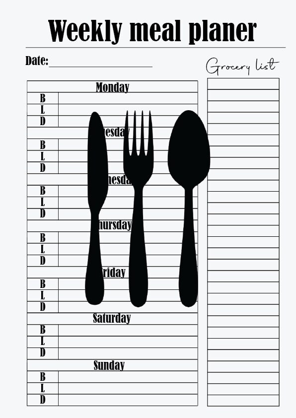 Printable Weekly Planner | Meal Planner Printable | Black and White - Etsy