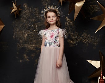 Robe de demoiselle d'honneur en tulle royal, robe de bal, robe d'anniversaire pour enfants, manches courtes