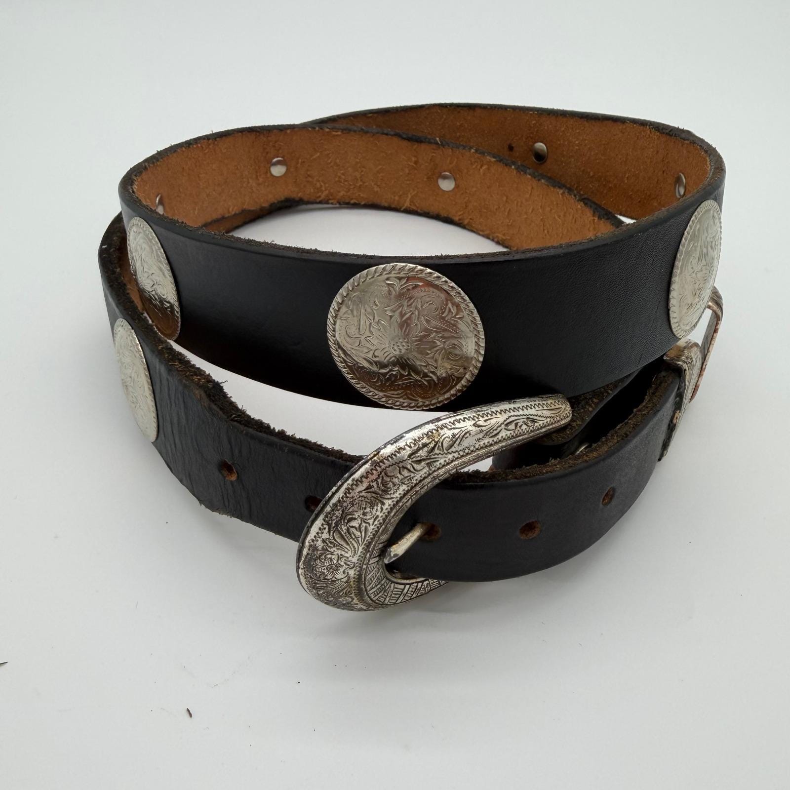 Vintage Leather Studded Black Belt - Etsy display picture 1
