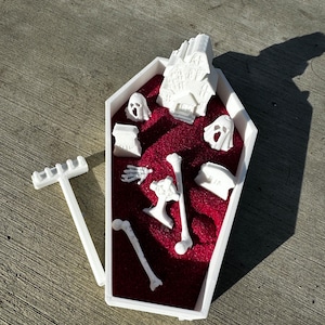 Mini Coffin Zen Garden, calm, relax, gothic, halloween, gift, bury, death