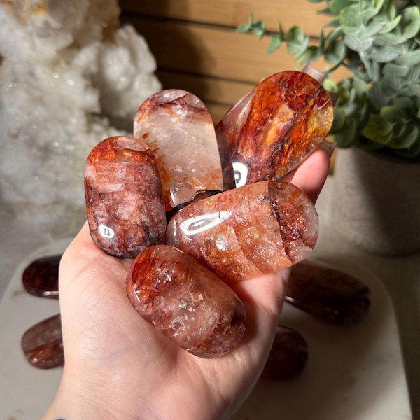 Fire Quartz Palm Stone Pick Your Own Fire Quartz Crystal Palm Stone Quartz with Hematite Inclusions Crystal for Balance and Motivation
