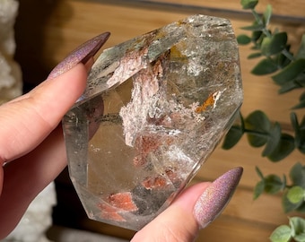 Beautiful Lodolite Freeform Clear Quartz Crystal Freeform with Garden Quartz Inclusions High Quality Lodolite Crystal Gusher for Meditation
