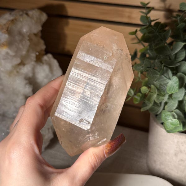Tangerine Quartz Crystal Large Natural Tangerine Quartz Double Point Raw Mineral Specimen Crystal for Joy Creativity Positivity and Healing
