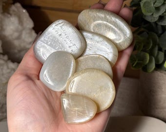 Green Moonstone Flat Stone Pick Your Own Flashy Green Moonstone Palm Stone Worry Stone Crystal for Emotional Healing and Energy Balance Gift