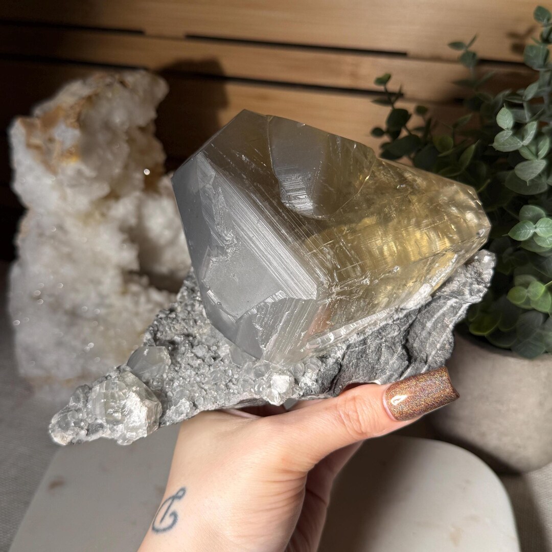 Large Calcite Crystal on Matrix Raw Optical Calcite Mineral Specimen ...